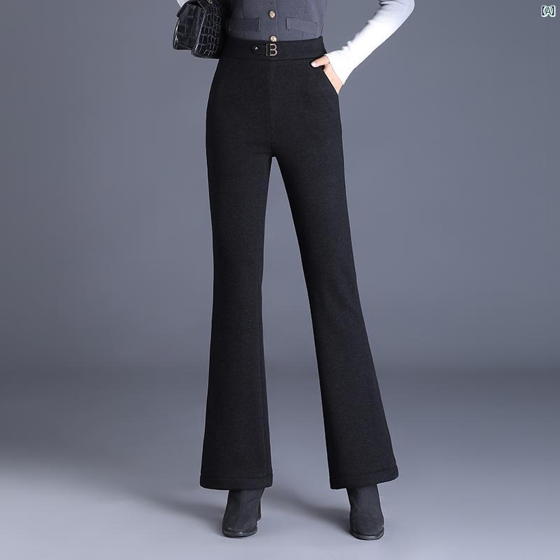 レディース　ファッション　オシャレ　シンプル 秋冬 ウール 暖かい ストレート ベル パンツ ベルベット 厚手 ハイウエスト スリム カジュアル 通勤