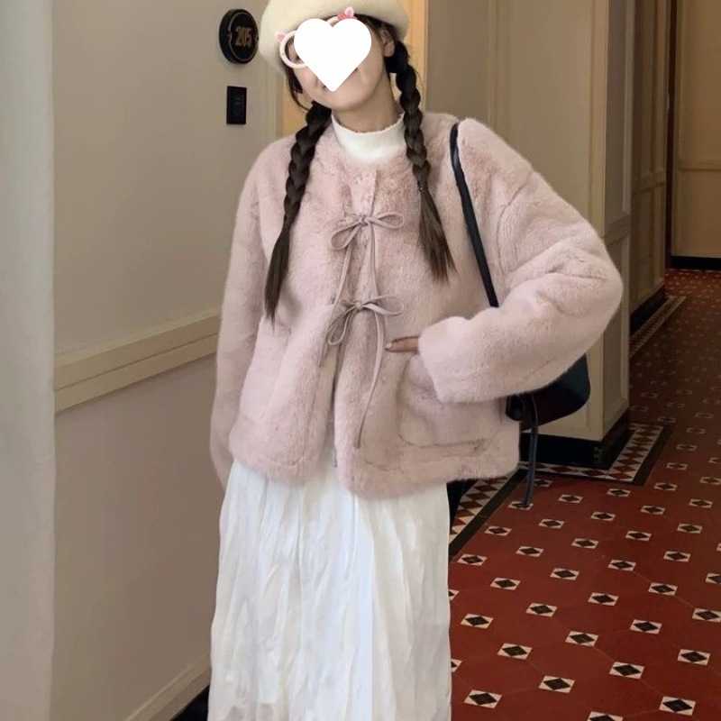 かわいくて甘い女性の冬の新しいスタイルのファーコートワンピースのフェイクミンクファー環境に優しいレザー