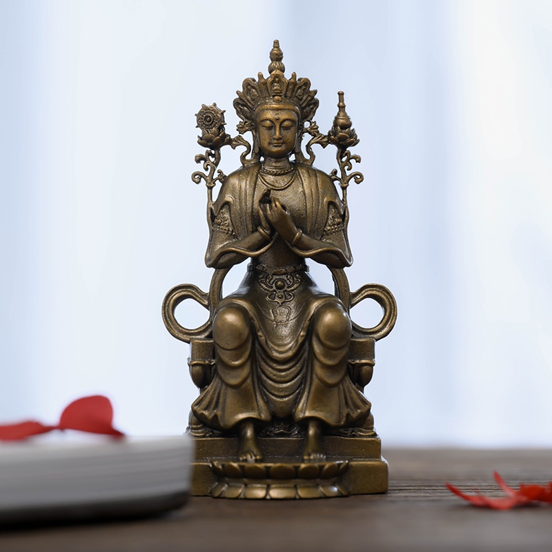手作 天冠弥勒菩薩像 黄銅製の知恵と平和の象徴リビングやオフィスで精神の安定を守る