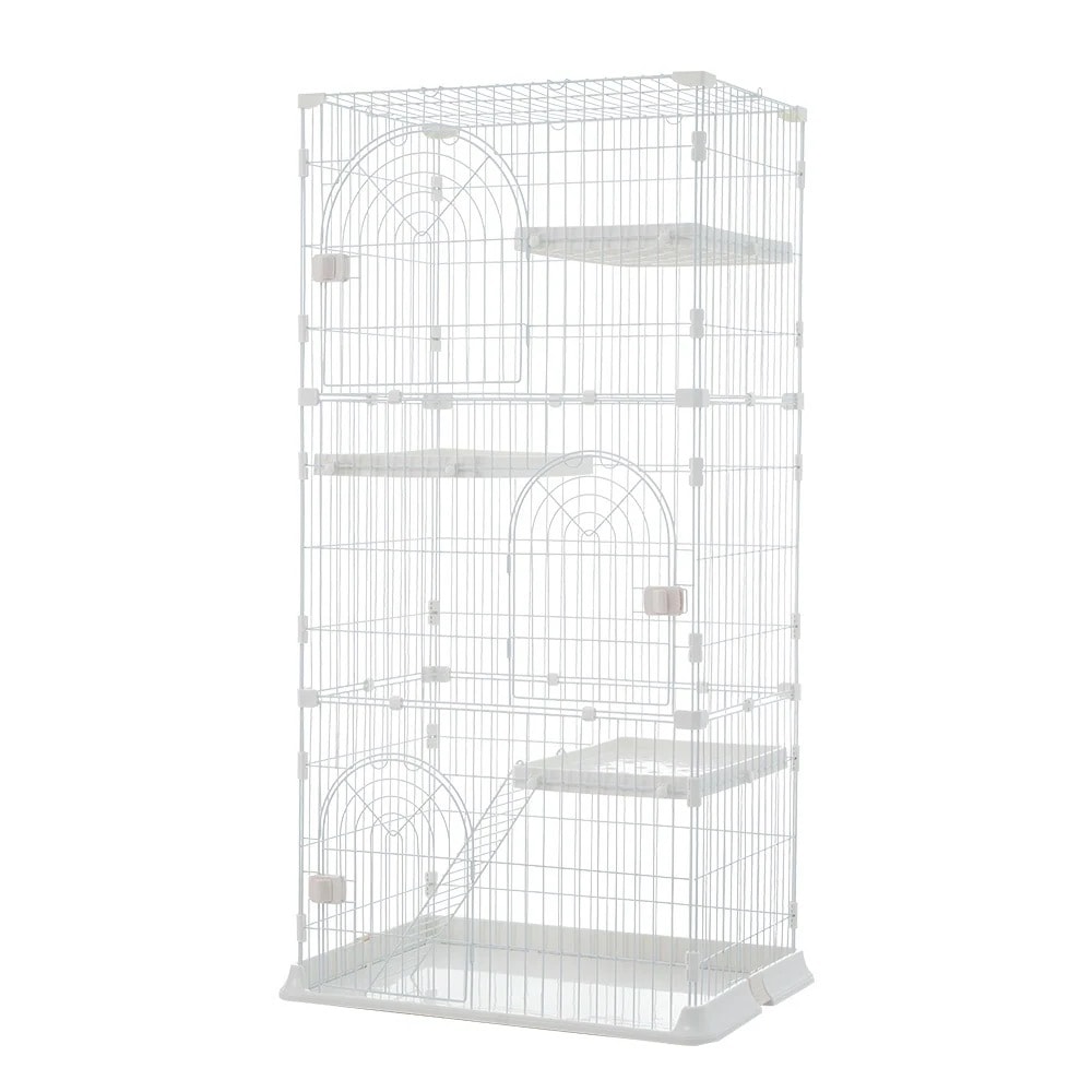 【大好評！最安値挑戦!】おしゃれ 猫 ケージ キャットケージ 3段 猫ゲージ おしゃれ キャットハウス ネコ ハウス 多段 留守番 保護 脱走防止 多頭飼いペットケージ White PlasticC1