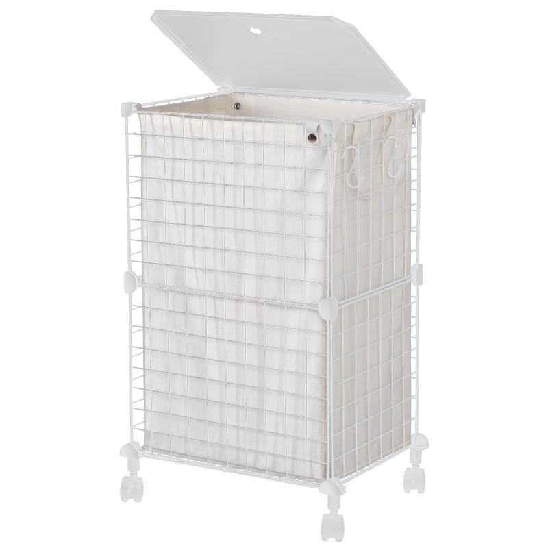 UZENN 72L メタル ランドリーバスケット 蓋付き 洗濯カゴ 大容量 キャスター付き ランドリー ボックス ワイヤーネット 洗濯物入れ 角型 持ち手付き 収納バッグ おもちゃ収納 おしゃれ （シ