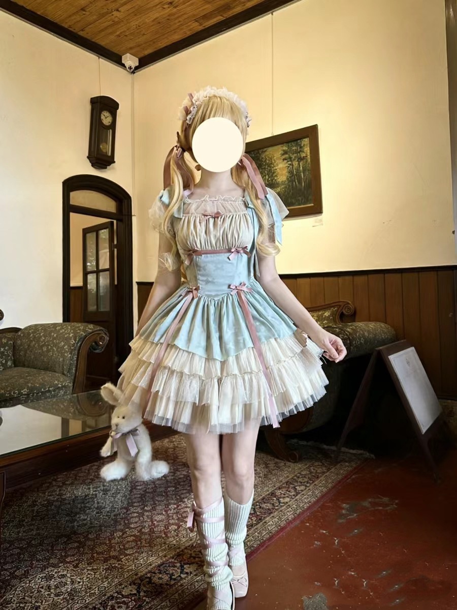 コスプレドレスロリータスカートワンピースロリータ 小さなリボンショートドレス ロリータ バレエ Jsk ケーキドレス 大きい子供用 プリンセスドレス 夏