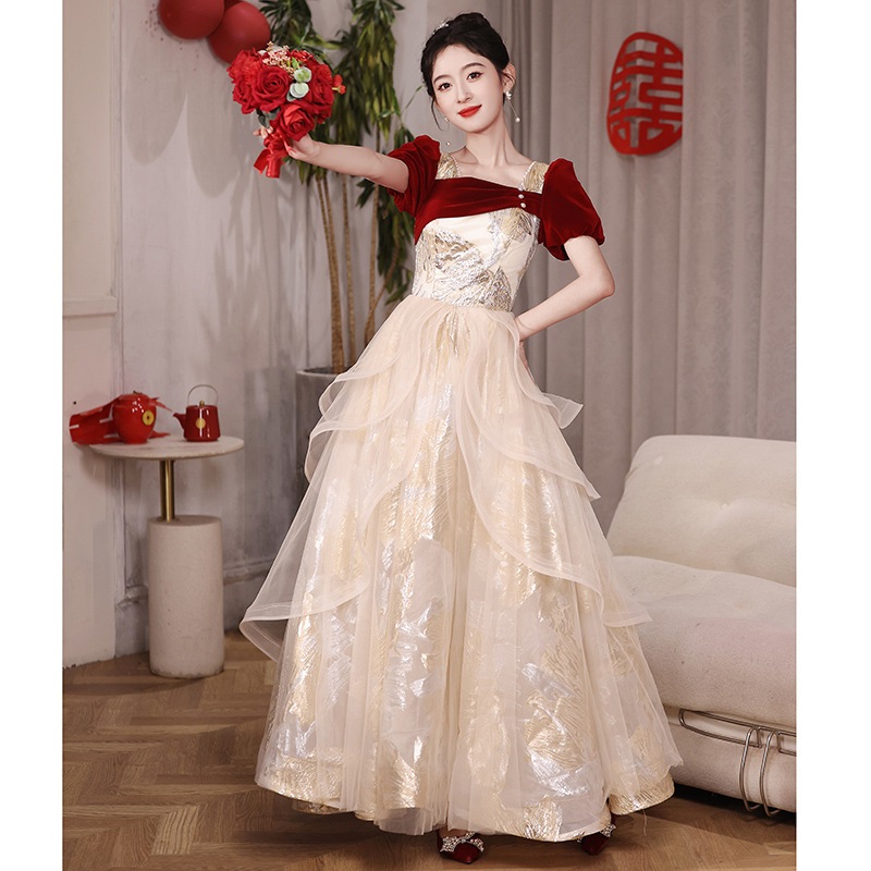 女性用トーストドレスフランスの高級ウェディングエンゲージメントドレス2025年新婦帰国春夏ドレス