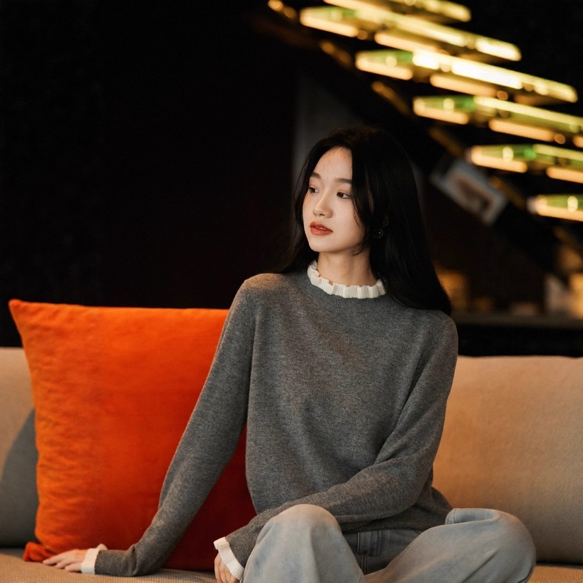 秋冬新作レディース100%ウールセーターフリルネックラインデザインインナーレイヤートップスニット長袖セーター