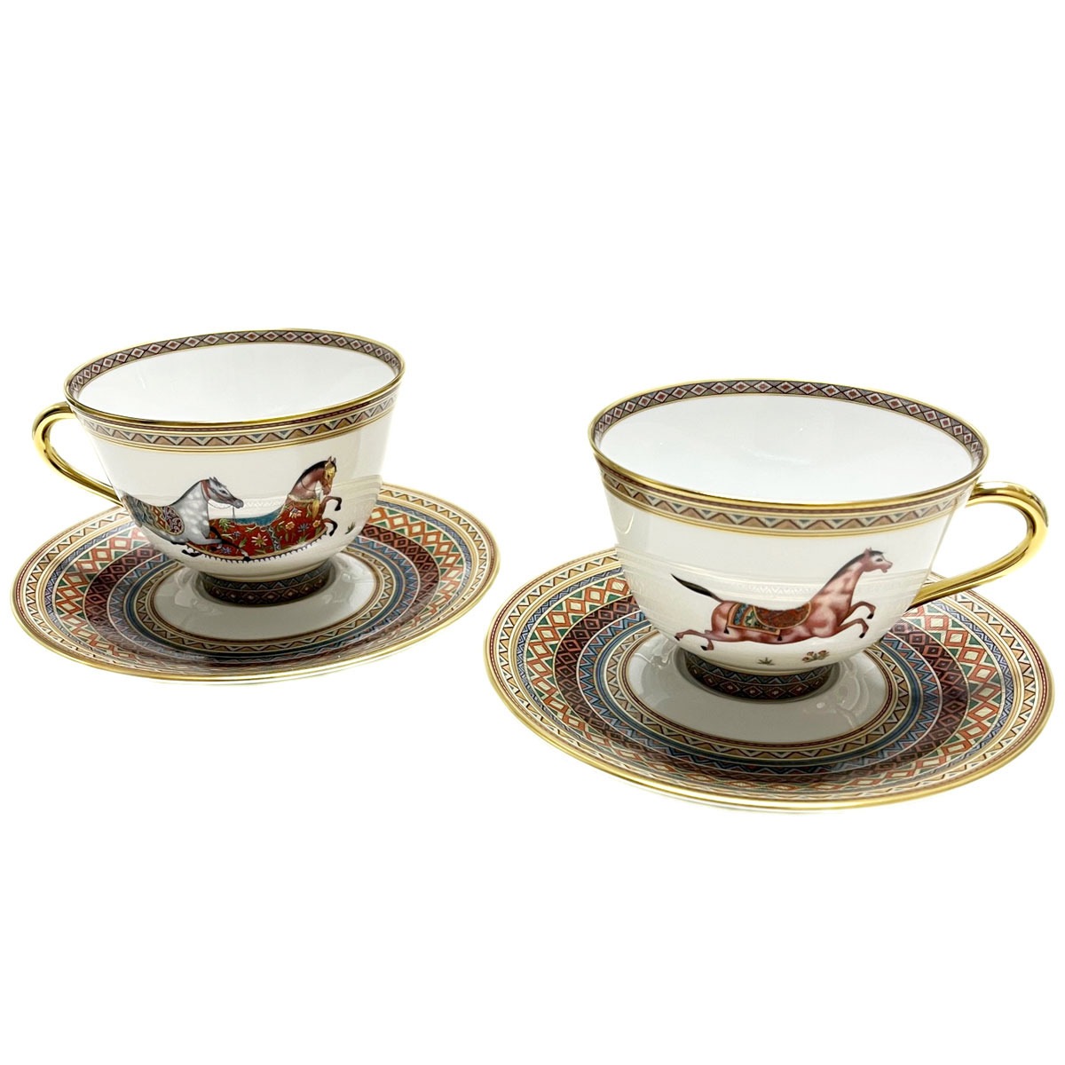 食器 ペア 009883P CHEVAL DORIENT TASSE A THE ET SOUCOUPE 2客セット 馬柄＋マルチカラー