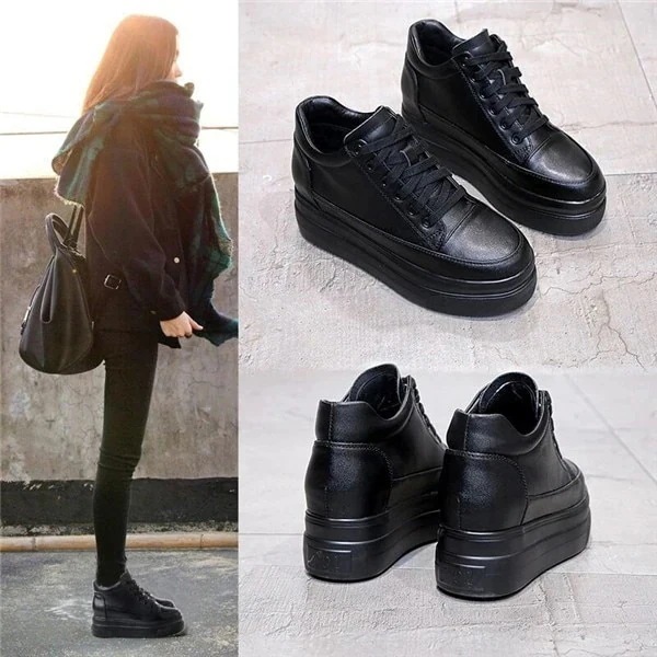 每日更新新作 ウェッジソール 真っ黒 新作 7CM身長UP シークレットシューズ 身長アップスニーカー 厚底母の日ギフト