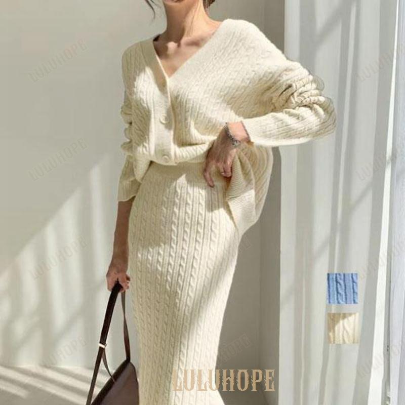 セットアップ レディース ニット 秋冬 韓国風 Vネック ニットカーディガン タイトスカート 大人可愛い きれいめ セットアップ