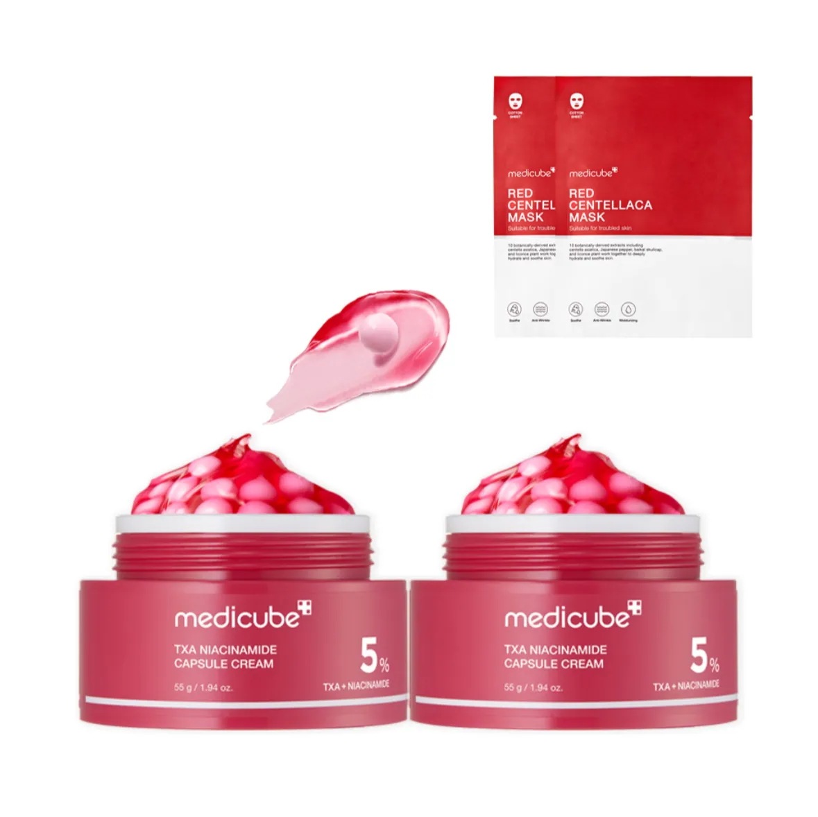 メディキューブ トラネキサム酸 くすみカプセルクリーム 55ml 2個 （+レッドセンテレカマスクパック 2枚贈呈）