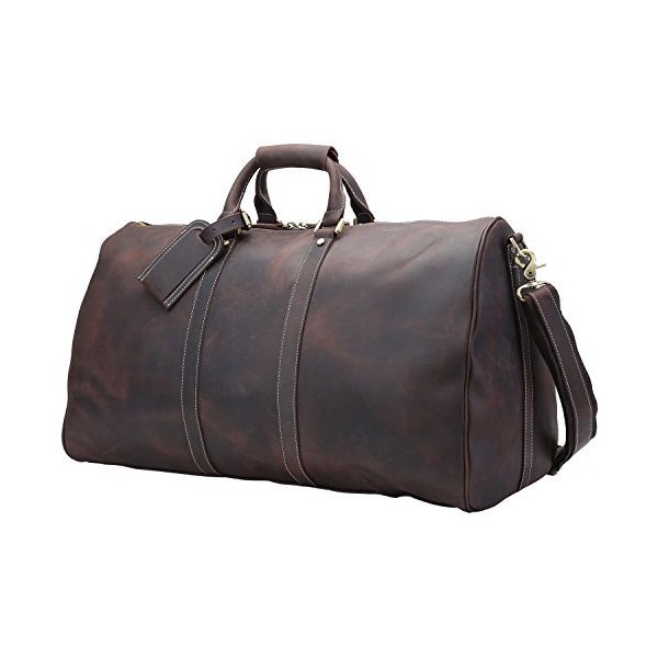 Polare Full Grain Leather Travel Duffel Weekender Bag Overnight Duffle Bag 並行輸入品