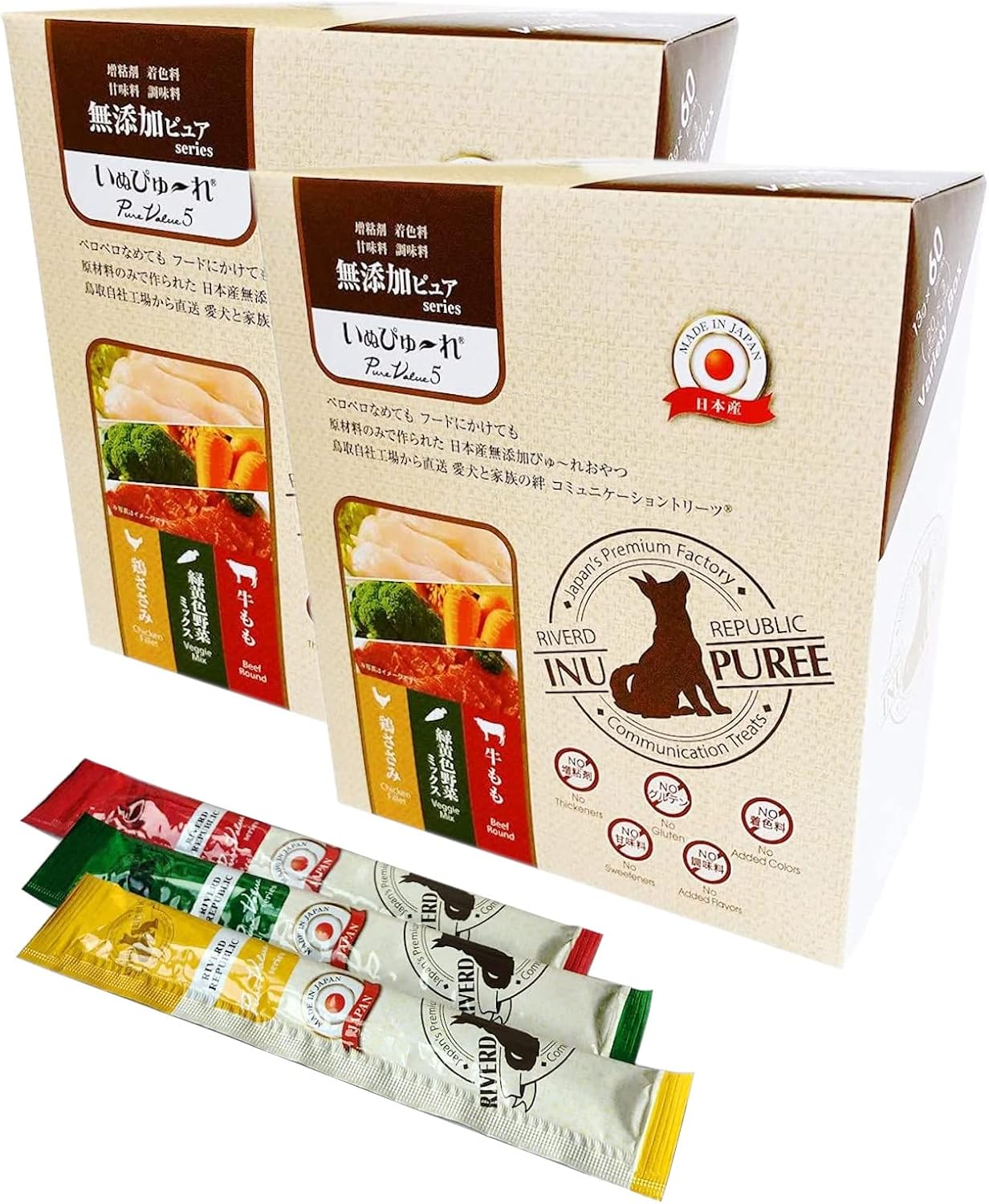 無添加ピュア 日本産 犬用おやつ いぬぴゅーれ PureValue5 バラエティボックス 120本入 (20本×3種×2箱)