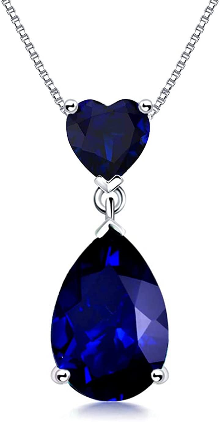 レディース925 シルバー ネックレス ペンダント ティアドロップ シンプル(9月 誕生石 合成サファイア)