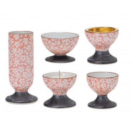 彩花五具足 有田焼 桜小紋ピンク 32620000y4072