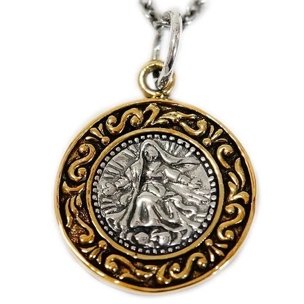 聖母マリア コイン クロス 十字架 ユリの花 リリー ゴールド ペンダント ネックレス