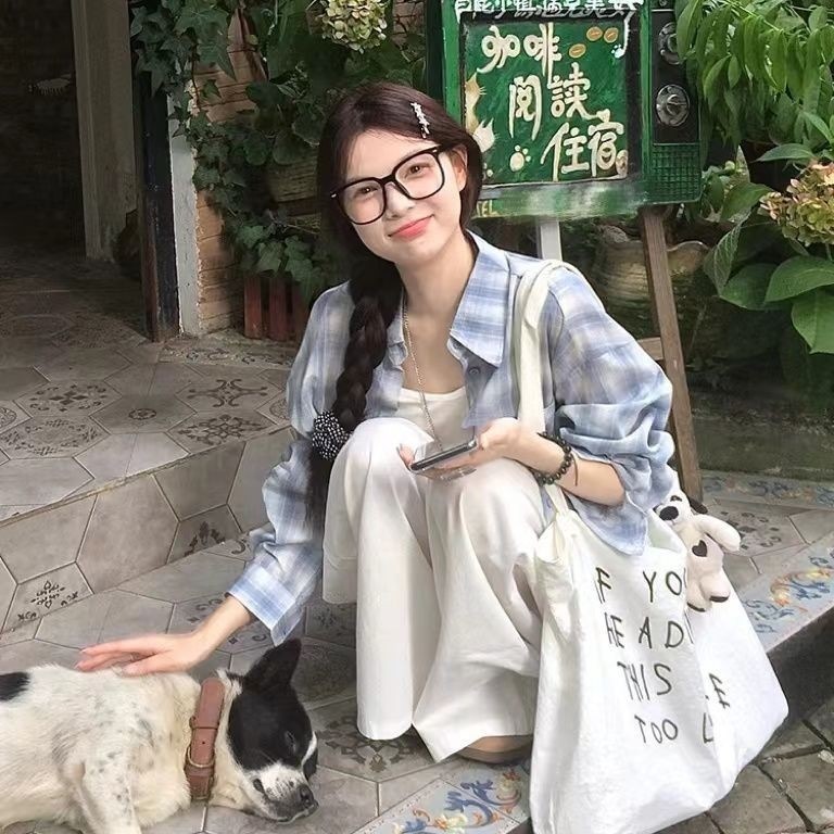 ゆったり リラックス風 青 ギンガム シャツ レディース 長袖 可愛い カジュアル 重ね着 アウター53