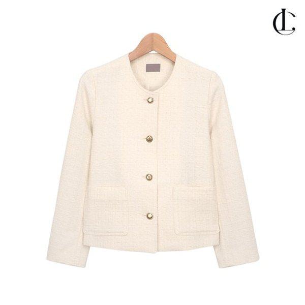 女性ノーカラージャケット 長袖ツイードアウター LCM006
