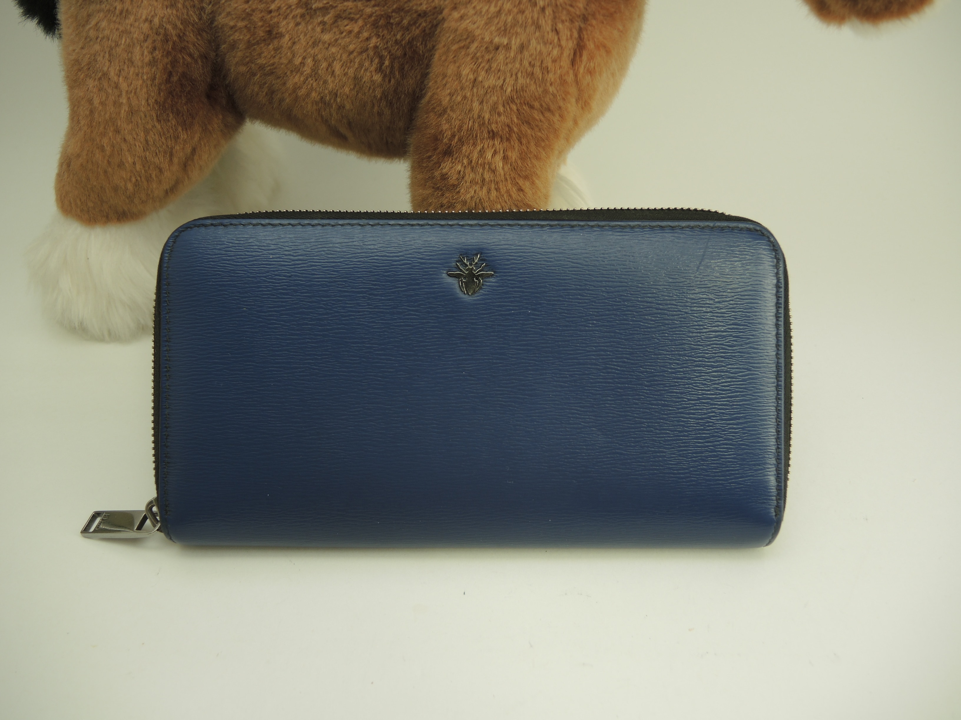 ディオールオム ロングウォレット レザー青 蜂 ジップアラウンド長財布@24-BO-0198