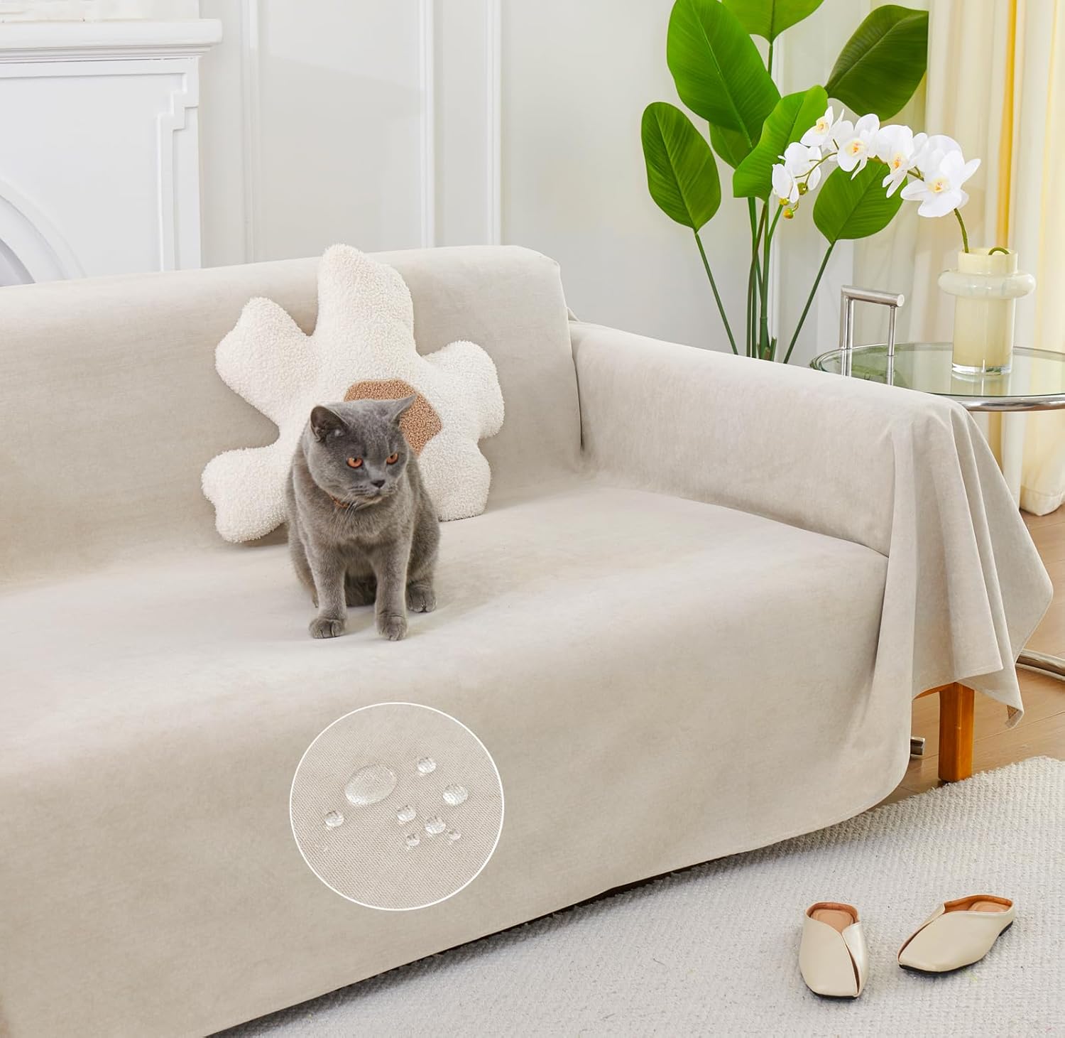 ソファーカバー 防水 滑り止め付き 長方形 撥水加工 1人用 肘付き/肘なしタイプ 洗濯可能 四季通用 サイズ:幅90cm×奥行180cm