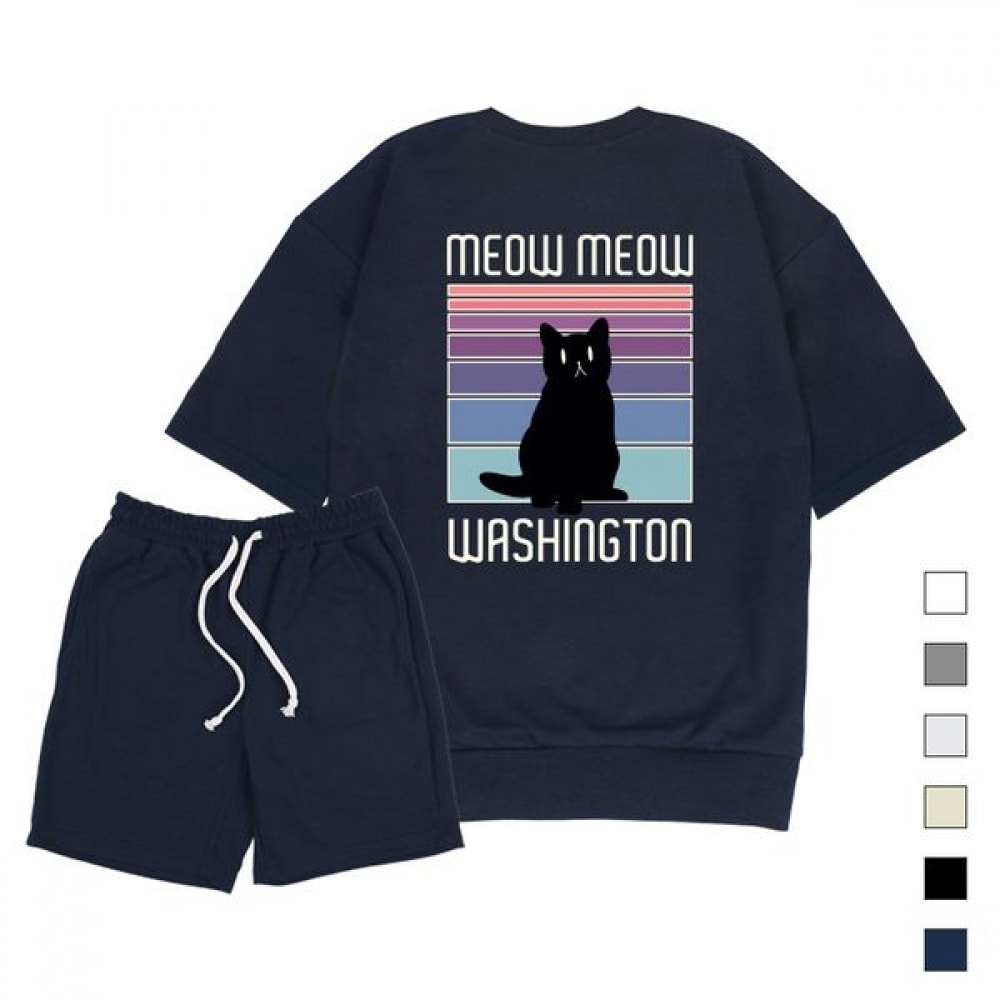 [ポール＆ポール] ワシントンキャットオーバーフィット半袖スウェットシャツショーツセット