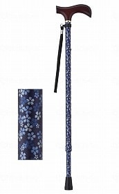 ウェルファン 夢ライフステッキ 柄杖伸縮型（スリムタイプ） ダークブルーフローラル ギフトボックス仕様 009714