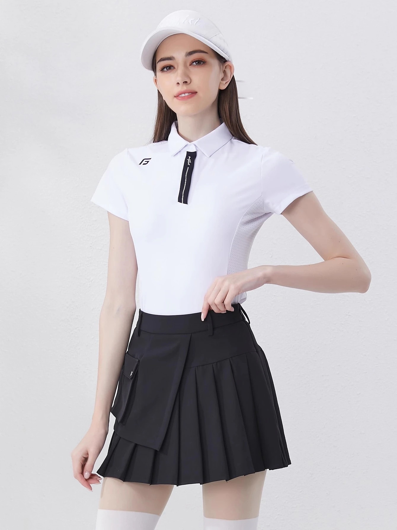 ゴルフウェア レディース スポーツウェア ゴルフスカート 半袖 POLOシャツ Tシャツ スカート 上下セット 黒白 プリーツスカ 春夏 速乾 女性 テニスウェア 韓国風 おしゃれ