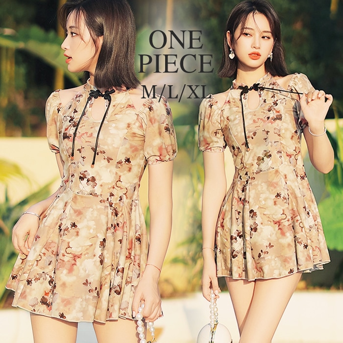 水着 レディース セパレート 体型カバー ワンピース ショートパンツ 上下セット 花柄 可愛い オトナ女子 20代 30代 ママ水着 体型カバー水着 チャイナ服 チャイナ ワンピース水着 コスプレ