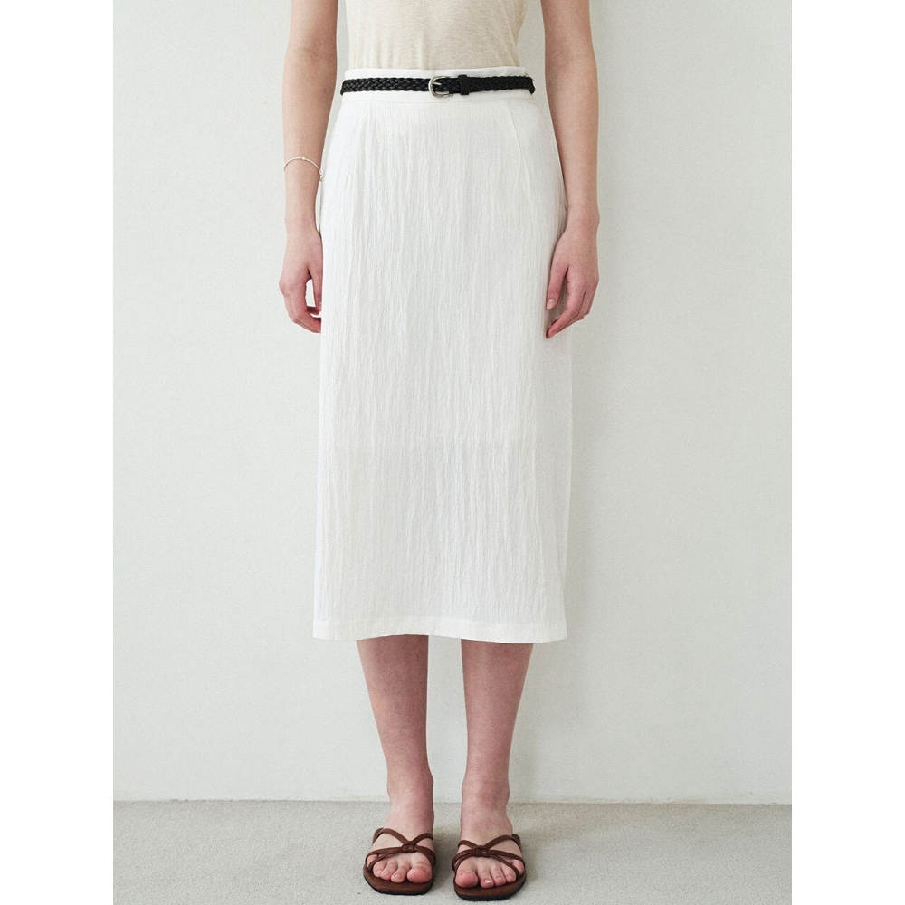 LOEIL サイドスリットリンクルロングスカートクリーム