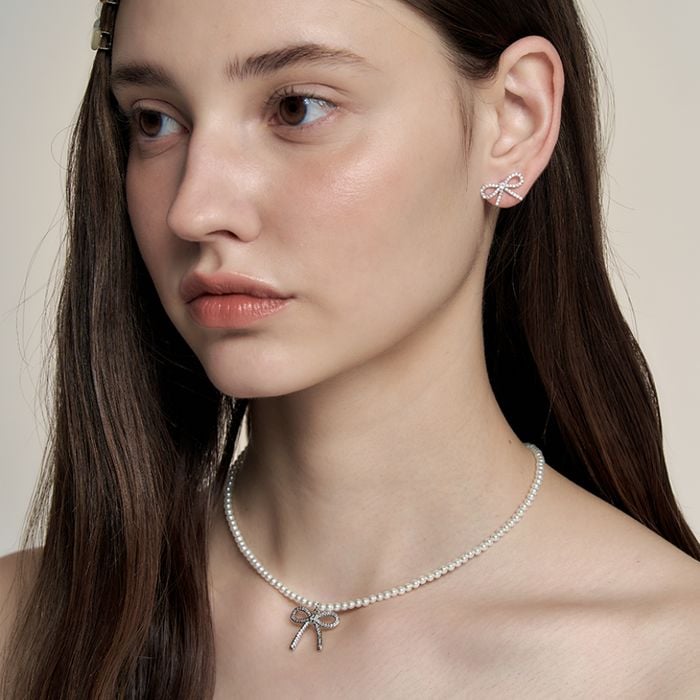 barbie ribbon pearl necklace 2色 おしゃれ 韓国芸能人着用 韓国ファッション