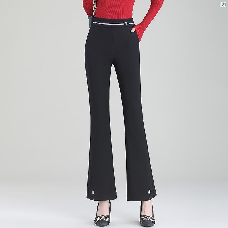 レディース　ファッション　オシャレ　シンプル ストレッチ ベルボトム 春秋 ブラック パンツ ファッション カジュアル パンツ ハイウエスト スリムフィット ドレープ マザーズ