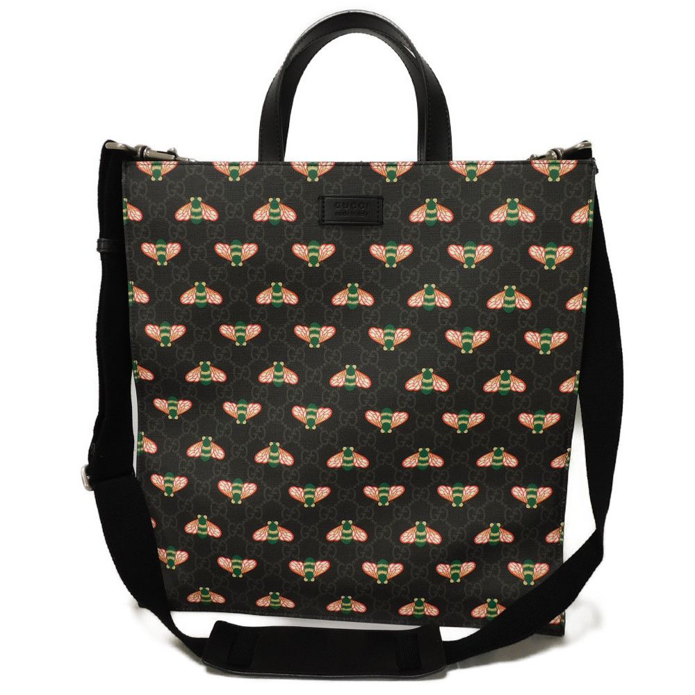 【中古】 トートバッグ ロゴ エンボス カーフ 蜂 ハチ 総柄 2WAY ショルダーバッグ ビー トート GGスプリーム 681298 UIEBN 1058