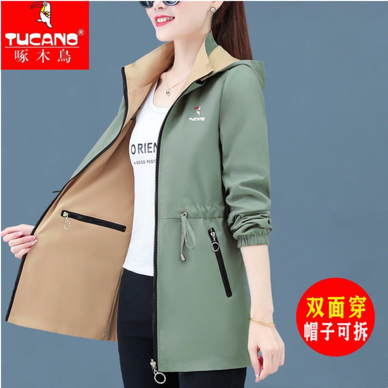 リバーシブルカジュアルウインドブレーカーレディース春と秋ミドル丈コート2025新しい大きいサイズルーズ秋トップ