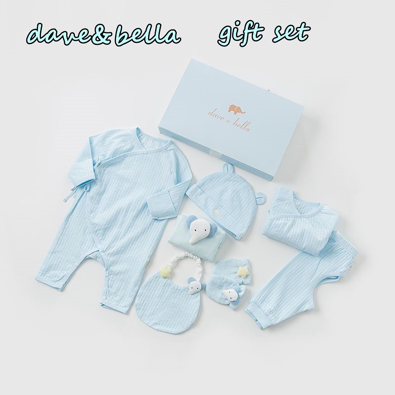直輸入正規品dave and bella ギフト セット ロンパース ミトン スタイ 帽子 男の子 女の子 ブルー