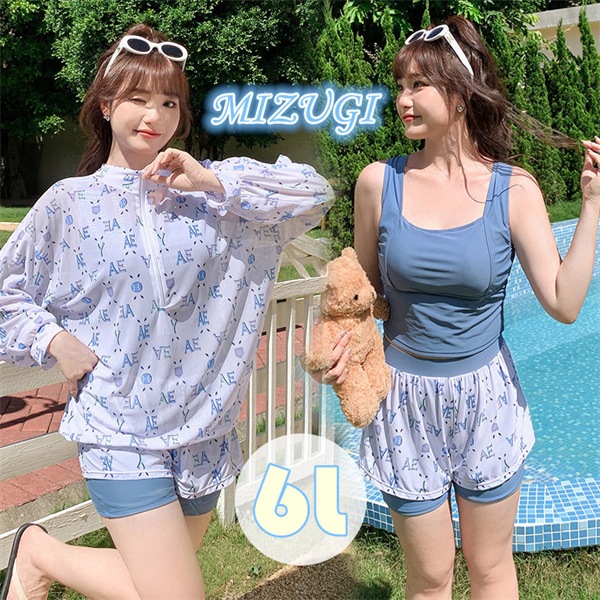 水着 服みたいな 3点セット タンキニ 水着 レディース 体型カバー 大きいサイズ ラッシュガード セット 長袖 中学生 高校生 女の子 韓国風 セパレート 露出控えめ インナーパンツ ワイヤーなし