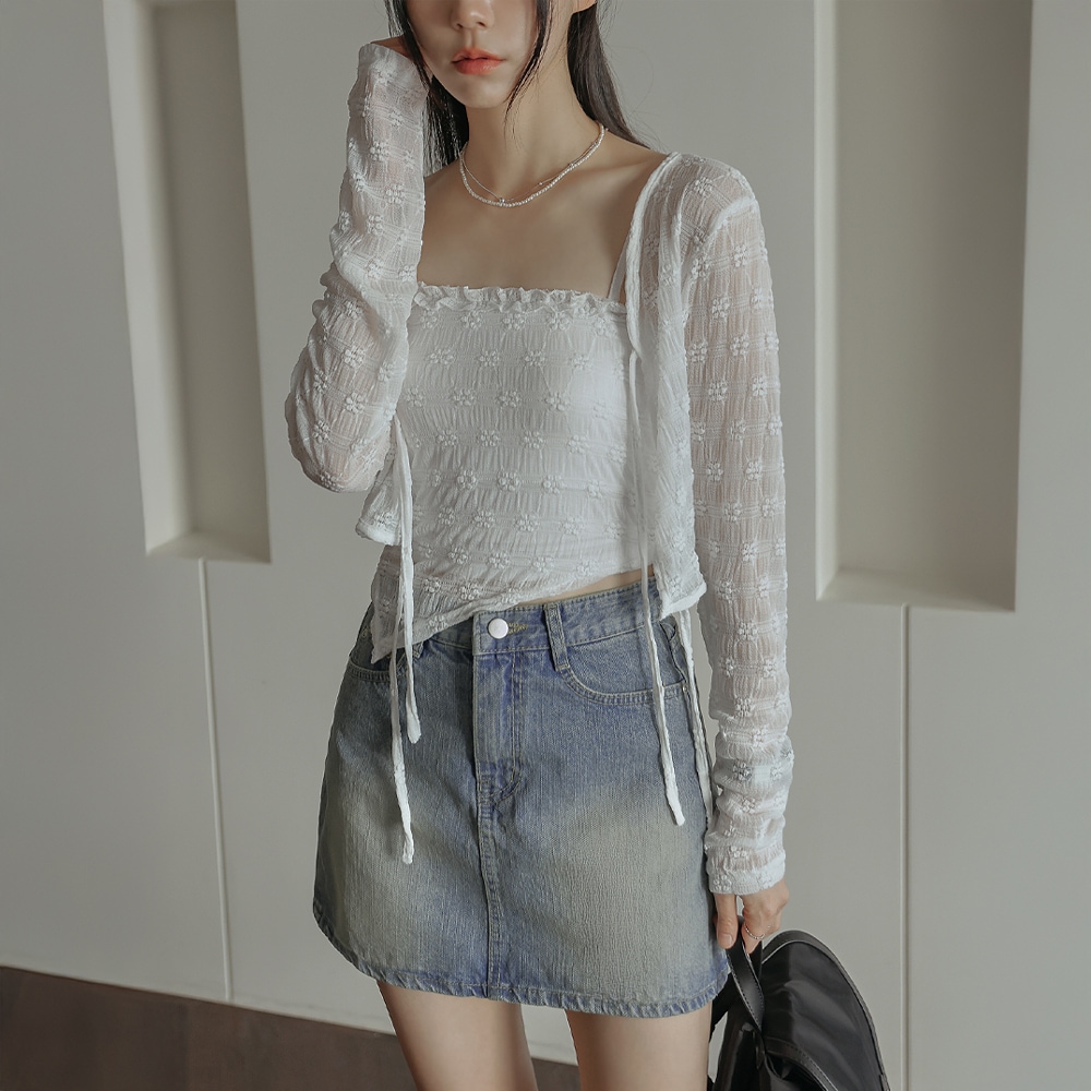 コエルシースルーリンクルスリーブレスカーディガンセット