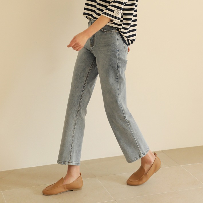 [bbaebbae] [韓国生産/自社製造] SALTウォッシュ加工 隠しウエストゴム ライトブル