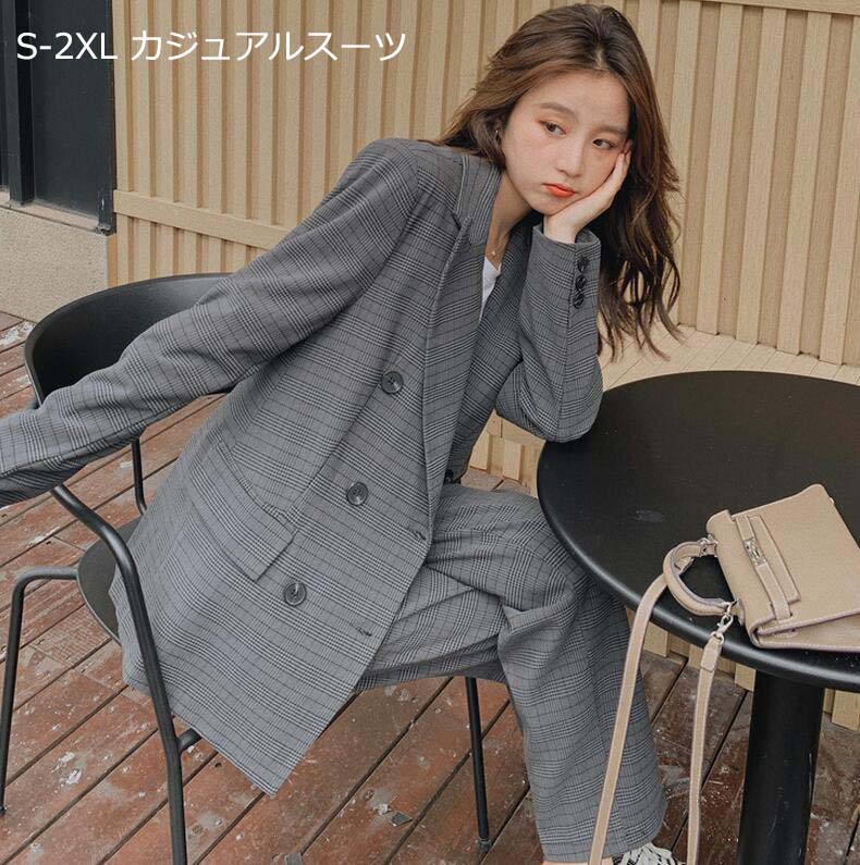 パンツスーツ レディーススーツ カジュアル パンツスーツ チェック柄 ジャケット パンツ ビジネススーツ リクルートスーツ 面接スーツ スーツ レディース セットアップ 女性 着痩せ OL オフィス