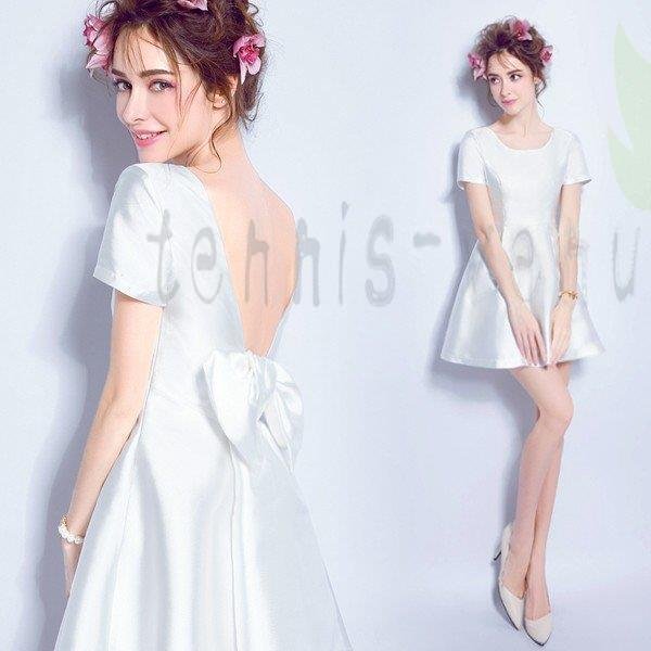 ミニドレス 半袖 白 安い ウェディングミニドレス 結婚式 ミニドレス 演奏会 披露宴 パーティード