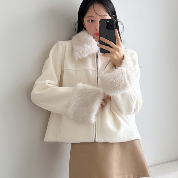韓国ファッション ファー 着脱 スエード ソフト ファー ジャケット
