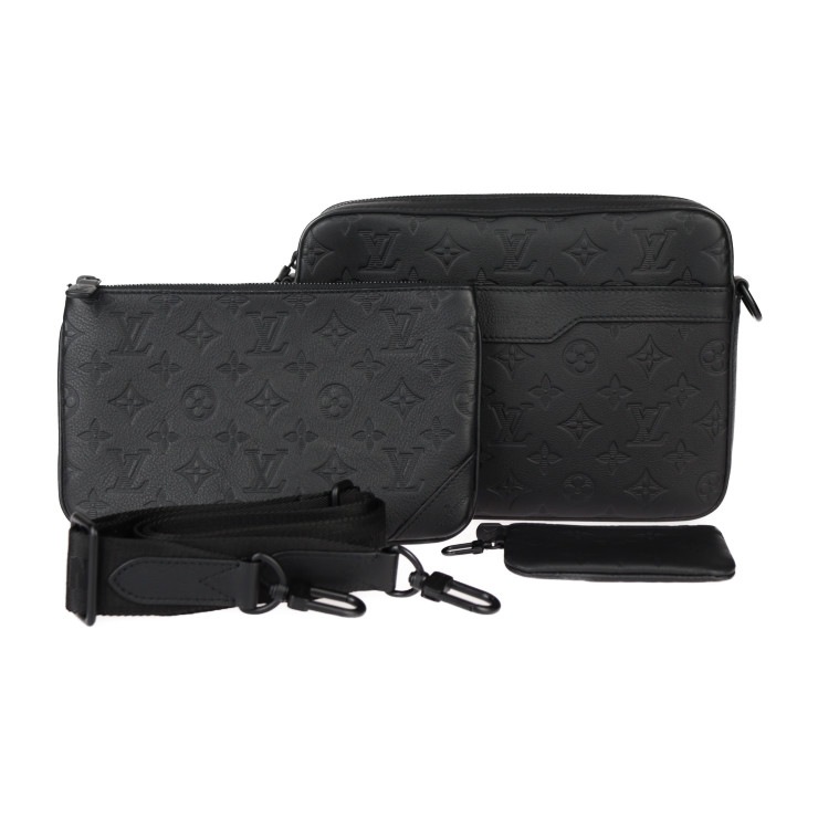 新品未使用展示品 LOUIS VUITTON ルイ ヴィトン ショルダーバッグ M46602 トリオ・メッセンジャー モノグラム シャドウ カーフレザー ブラック クロスボディ ビトン 本物保証 中古