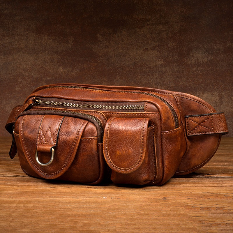 ゆっくりした時頭層植なめし牛革巾着男性バッグ純手拭色真皮胸バッグカジュアル斜めショルダーバッグ多機能