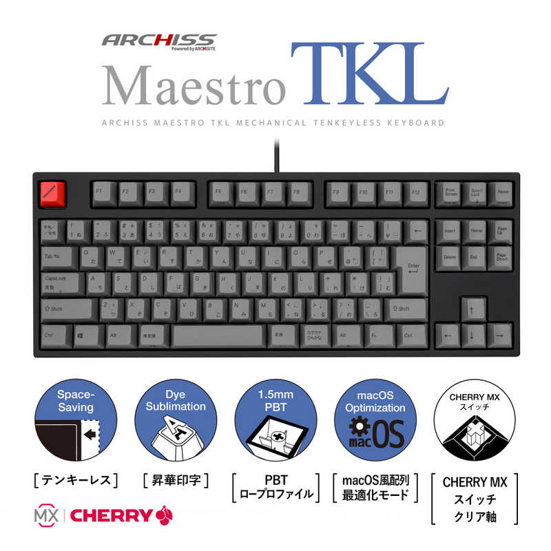 ARCHISS アーキス　Maestro TKL(CHERRY MX クリア軸 ) メカニカル テンキーレス 日本語JIS配列 91キー [有線 USB]　AS-KBM91/TCGBA