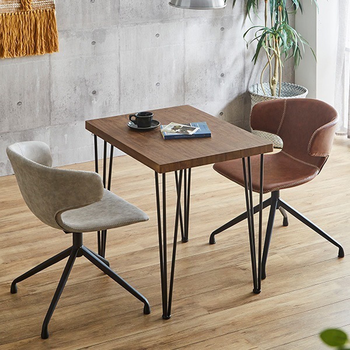 ヴィンテージレザー調 ダイニングチェア2脚 75cm幅テーブル 3点セット 39,407円