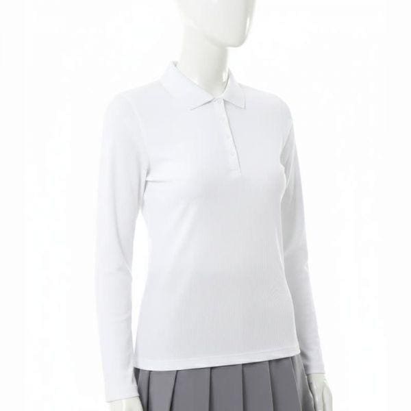 女性リブ編みテックナイロン長袖ポロゴルフTシャツ GLP000150A-SNO