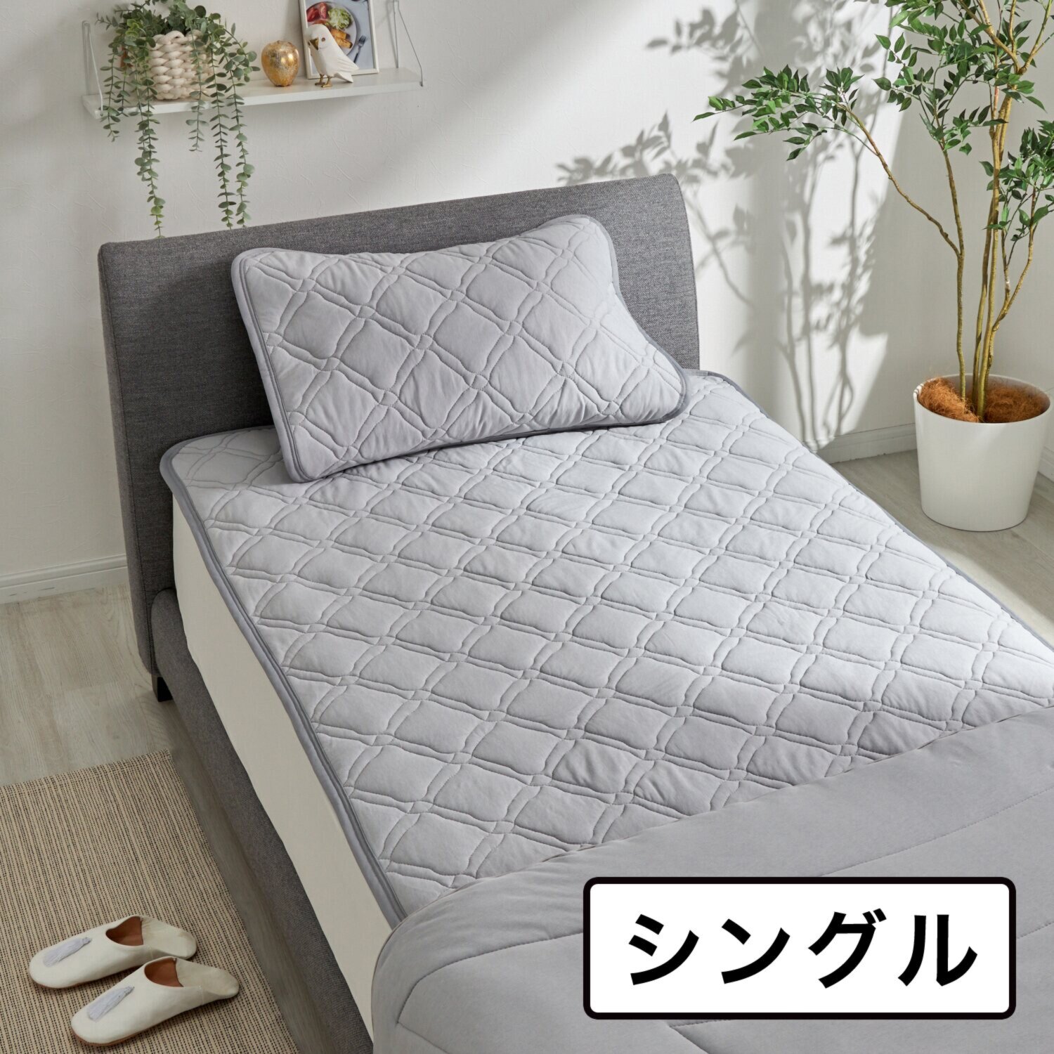 マジカルドライ コットン×シルク生地使用 除湿 消臭 敷きパッド シングル シルキーシルバー