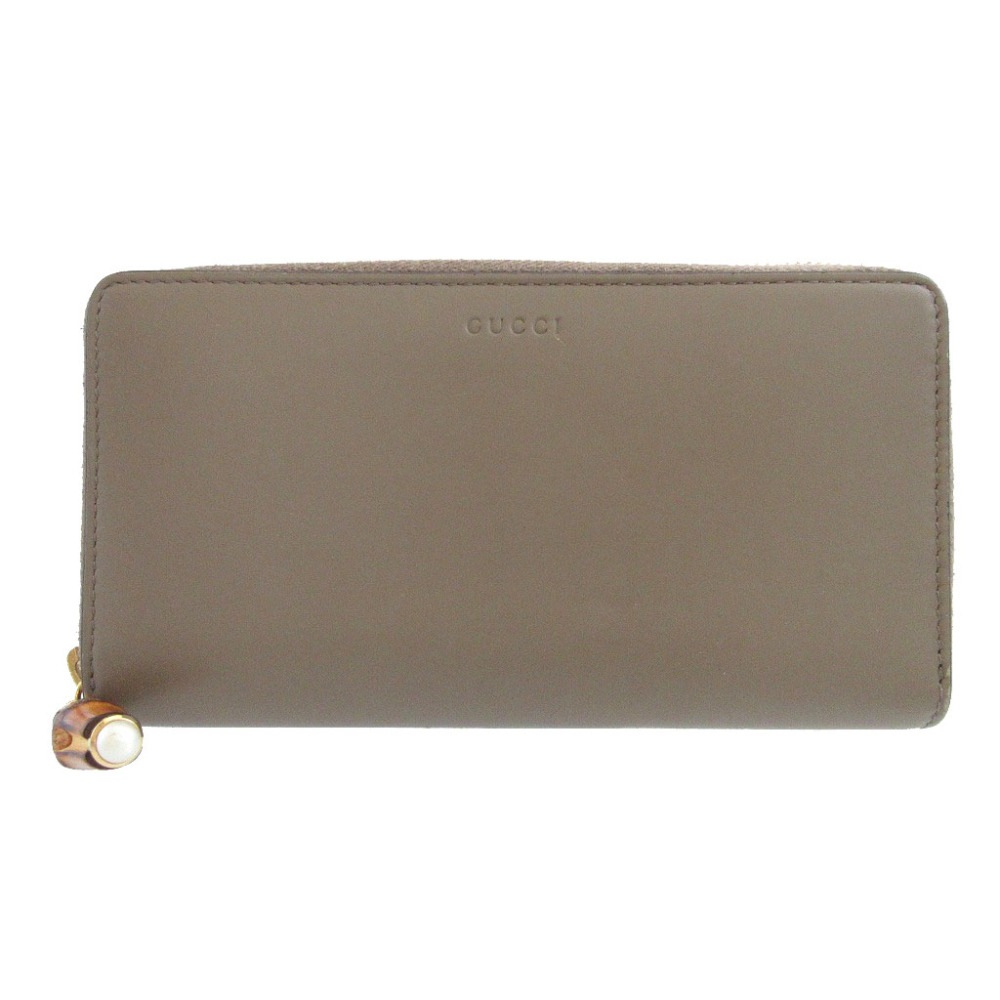 美品 ラウンドファスナー バンブー 453158 長財布 レザー/レザー ベージュ 0319【中古】 レディース