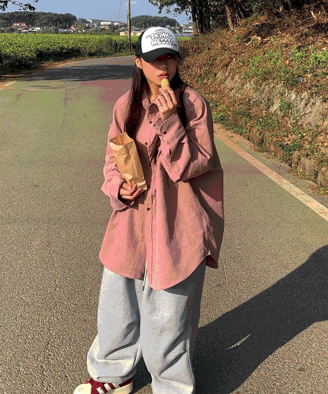 男女共用 秋 オーバーフィット ピグメント ビンテージ シャツ