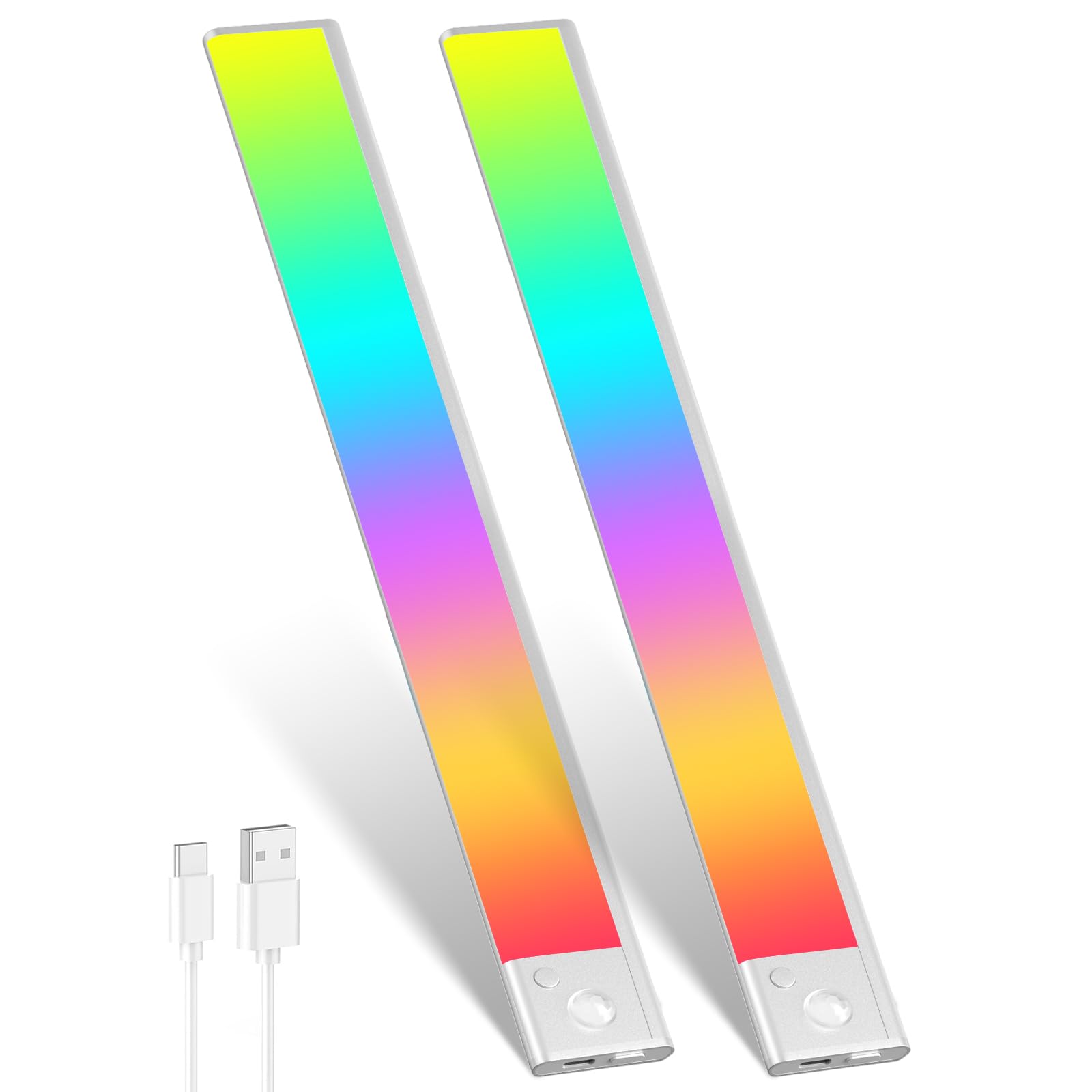 【2本入り】人感センサーライト LEDセンサーライト 60cm バーライト カラフル＆昼白色 無段階調光 Type-C 充電式ライト 階段ライト 120 3M誘導距離 屋内 マグネット 配線工事不要 13,486円