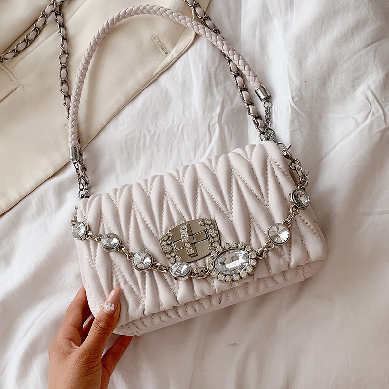 スクエア ビジューバッグ ショルダーバッグ キルティング ギャザー