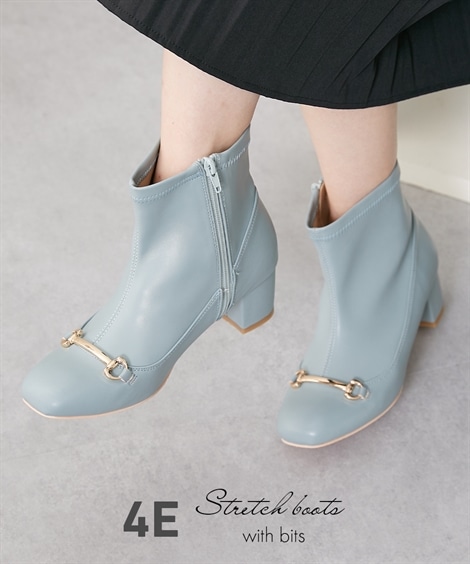 ショートノーマル ゆったり幅広 ビット付きストレッチブーツ ワイズ４Ｅ