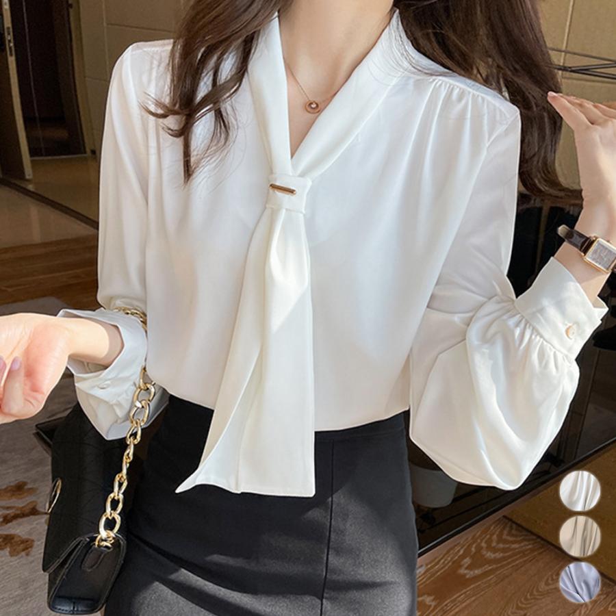【急速出荷!】気質 韓国ファッション 長袖シャツ ボウタイ ブラウス レディース Vネック 4,758円