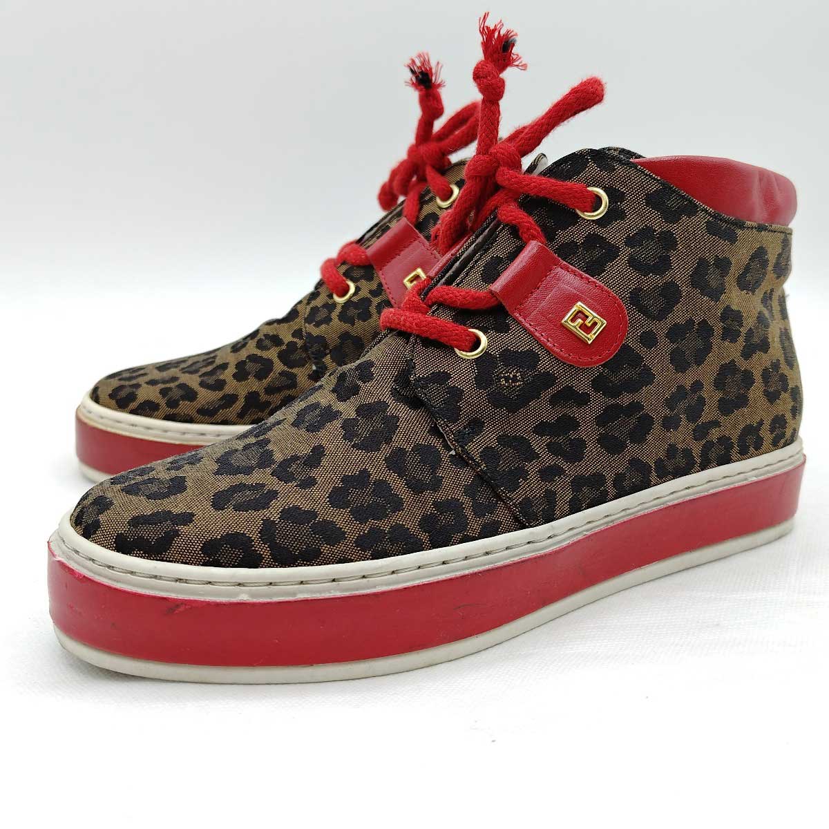 【中古】 フェンディ ミドルカット ヒョウ柄 スニーカー レオパード 13196 FENDI